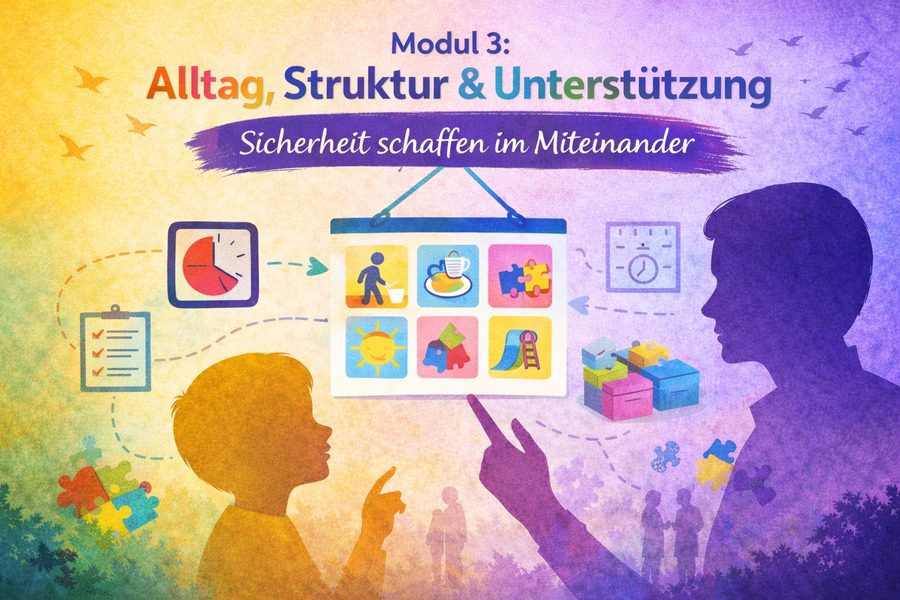 Illustration zum Fortbildungsmodul 3: Alltag, Struktur und Unterstützung