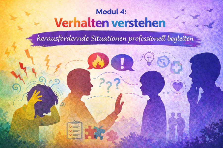 Illustration zum Fortbildungsmodul 4: Verhalten verstehen und herausfordernde Situationen begleiten